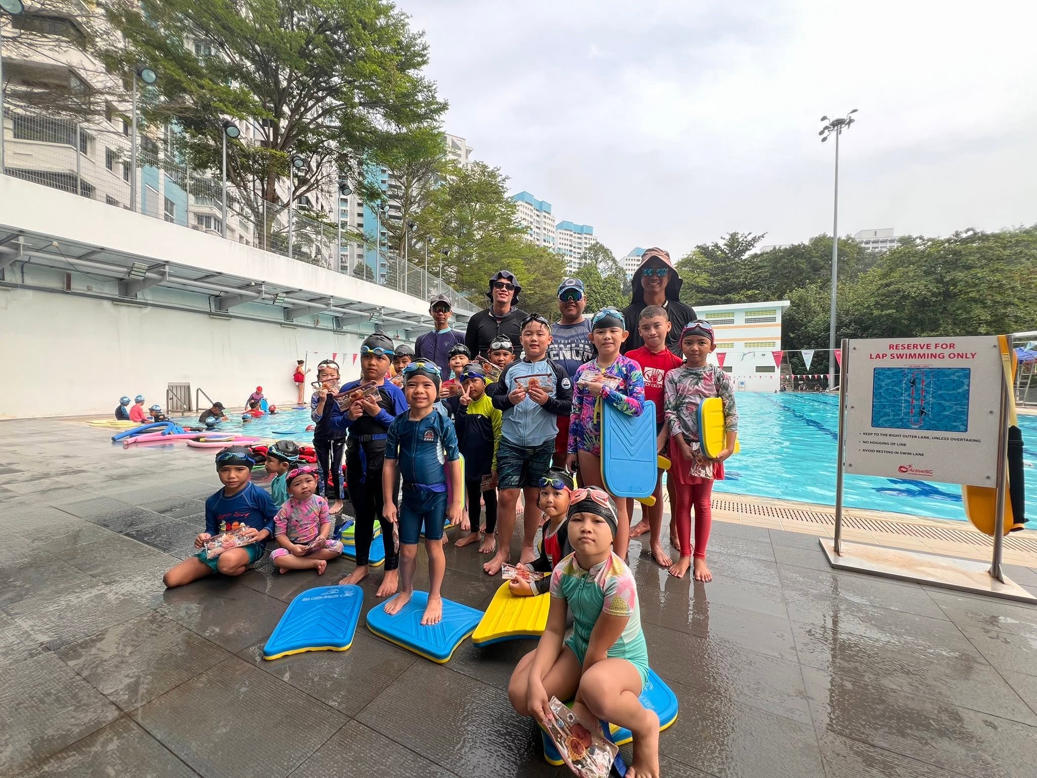 Group swimming activity at the pool
