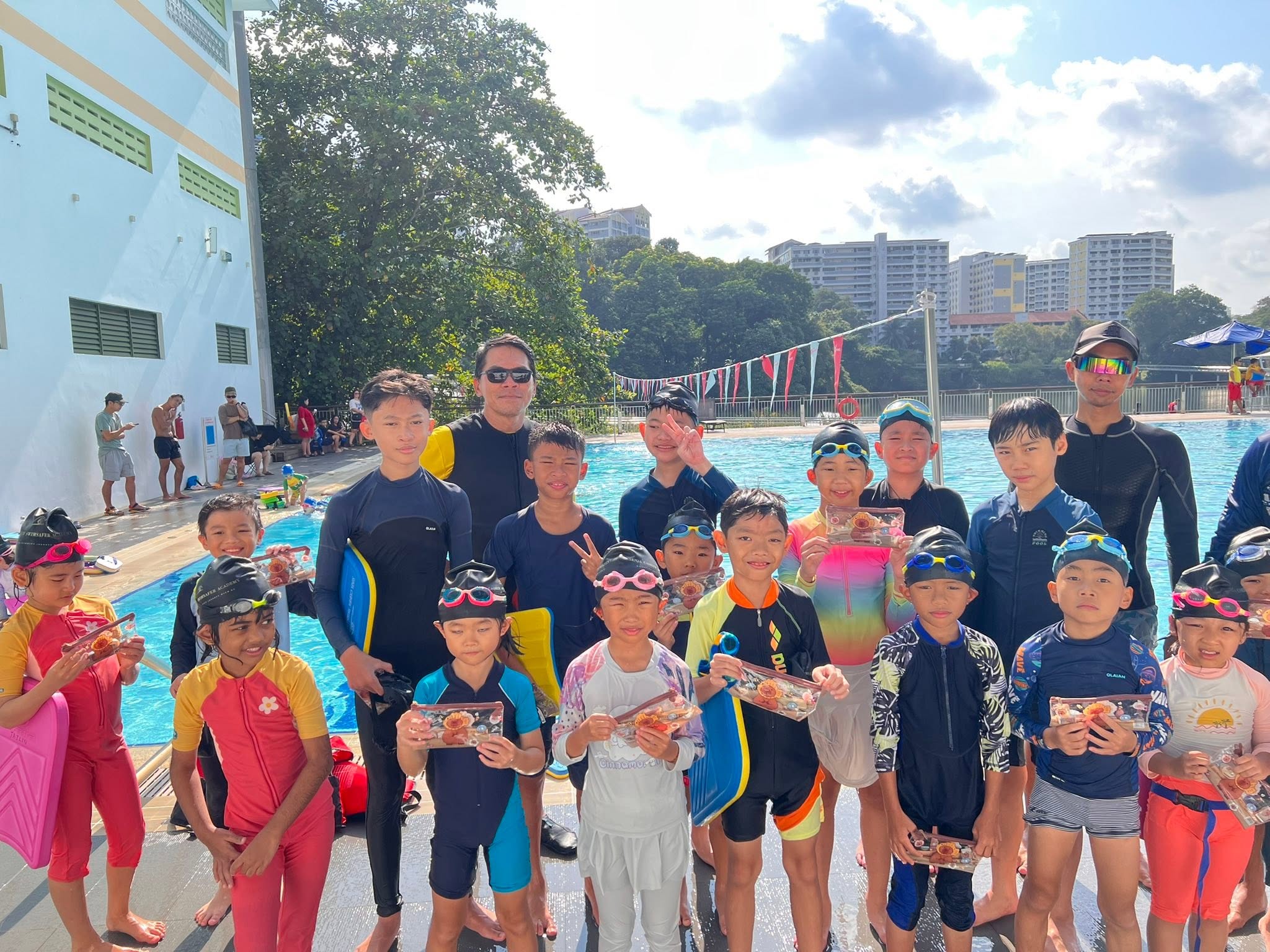 Children participating in a swimming class