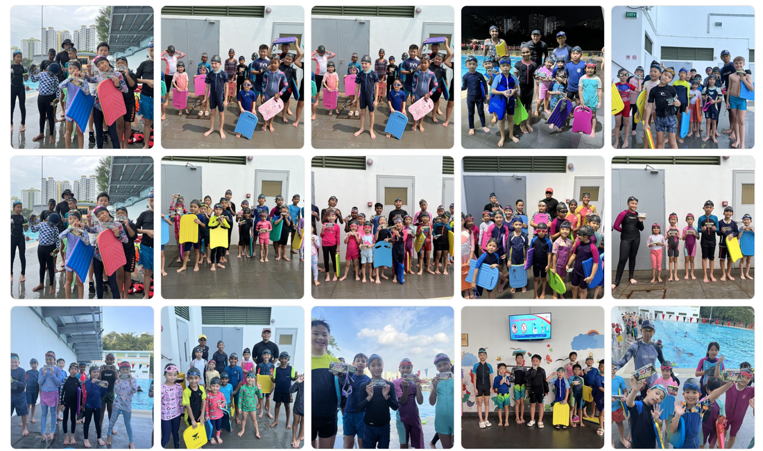 Children learning swimming skills
